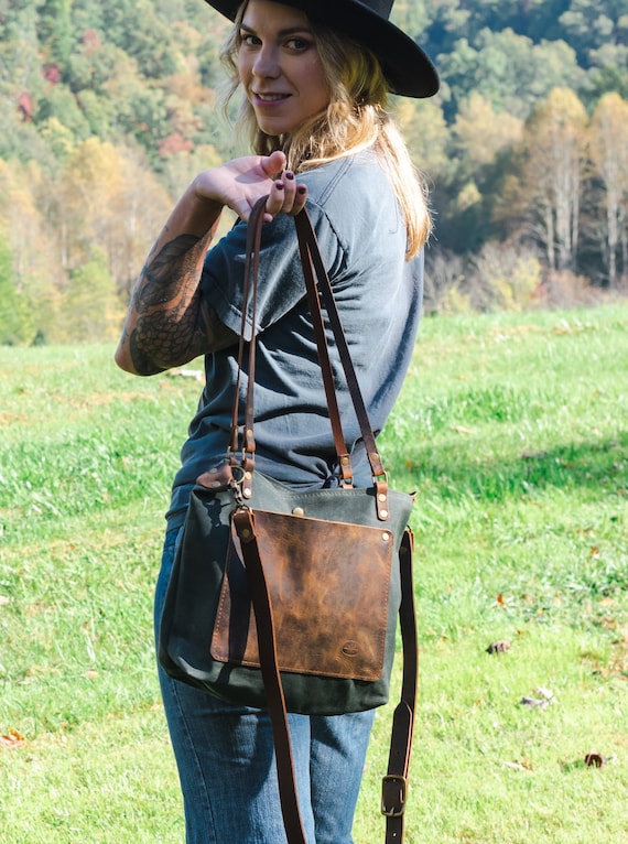 The Classic Waxed Canvas Bag Tote Bag With Leather Pocket Crossbody Bag Small Made in USA - Etsy The Classic Waxed Canvas Bag Tote Bag With Leather Pocket Crossbody Bag Small Made in USA - Etsy