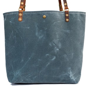 Handcrafted Waxed Canvas and Leather Tote Bag Made in USA Classic Minimalism Meets Practicality Large Minimalist slate