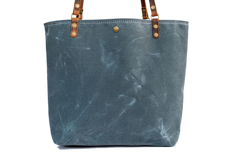 Handcrafted Waxed Canvas and Leather Tote Bag Made in USA Classic Minimalism Meets Practicality Large Minimalist slate