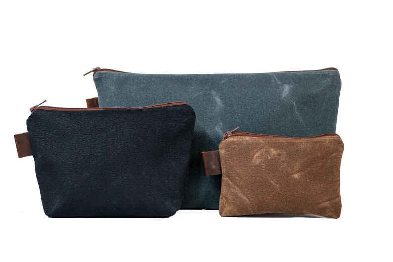 Cartera pequeña impermeable con cremallera de lona encerada hecha a mano / Monedero / Hecho en EE. UU. imagen 2
