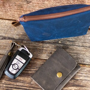 Cartera pequeña impermeable con cremallera de lona encerada hecha a mano / Monedero / Hecho en EE. UU. imagen 7