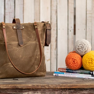 Waxed Canvas Tote Deluxe Canvas Tote Bag Made in USA LINED Waxed Canvas Deluxe Market Tote image 8