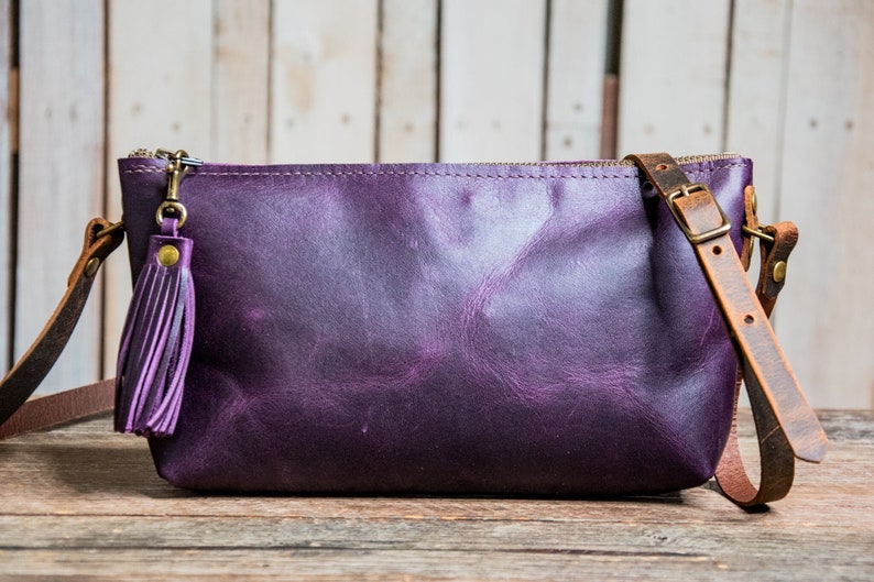 Limited Run Purple Rain Eco-Friendly Leather Crossbody Small Zipper Bag With Tassel image 1