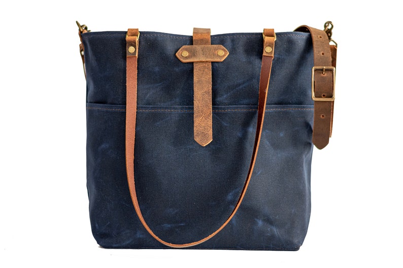 Waxed Canvas Tote Deluxe Canvas Tote Bag Made in USA LINED Waxed Canvas Deluxe Market Tote navy