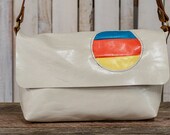 Limited Run 70 39 s Inspired Handmade Tote Bag Medium Satchel Small Purse White and rainbow Leather Leather tote Bag Crossbody
