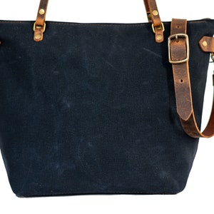 Handcrafted Waxed Canvas and Leather Tote Bag Made in USA Classic Minimalism Meets Practicality Large Minimalist black