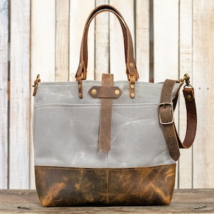 Waxed Canvas Tote | Canvas Tote Bag | Crossbody Bag | Large | Made in USA | The ML Leather and Waxed Canvas Tote