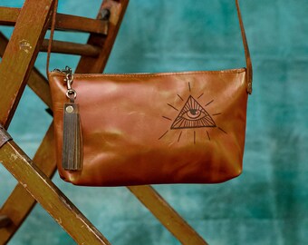 Small Leather Zipper Bag | Handmade Leather Purse |  Tassel Handbag | Crossbody Satchel | Made in USA | Magic Boho Zip