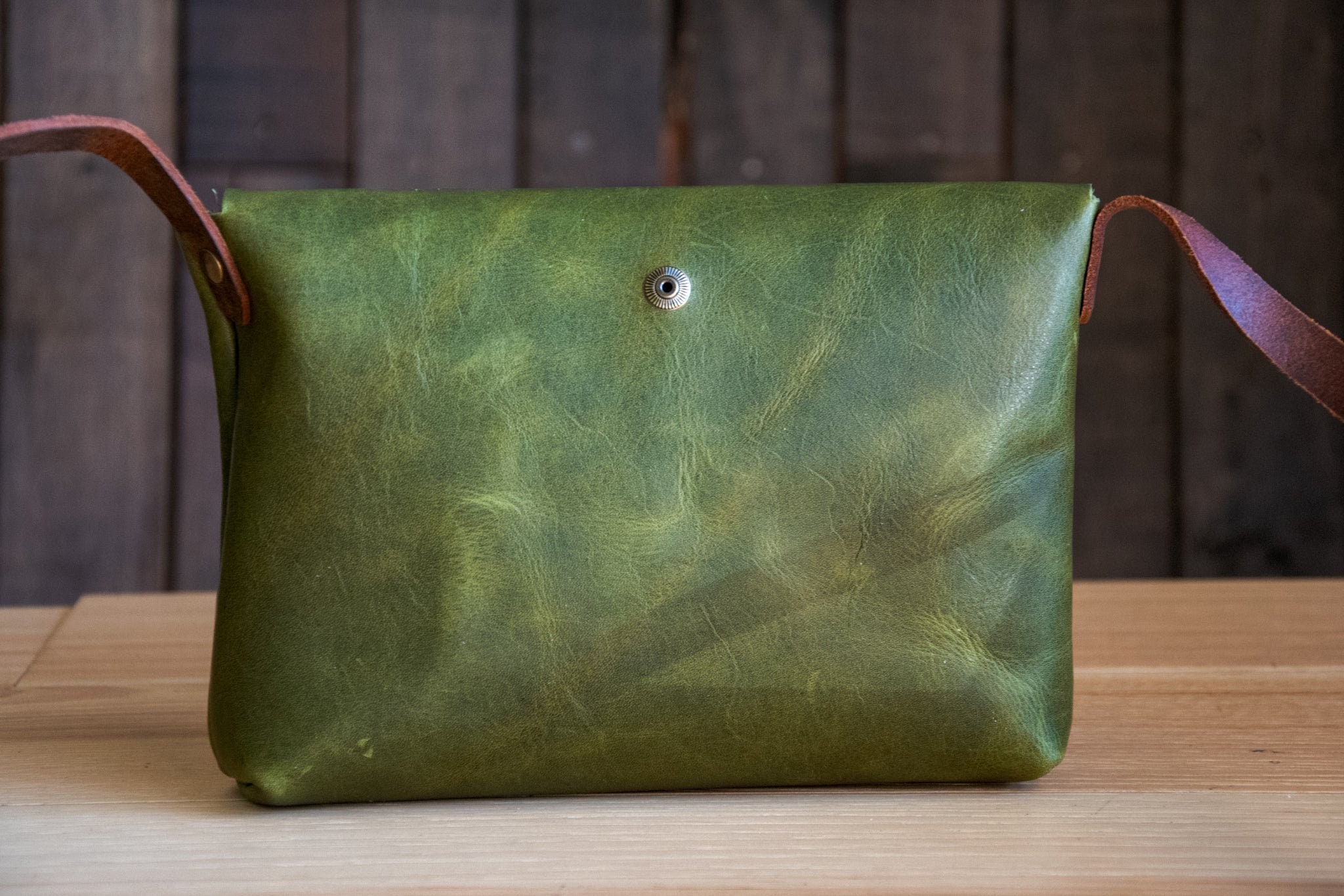 New Moss Green Eco-Tanned Leather Small Batch | The Mini-Zipper Moss Green Bag with Crossbody Strap | Limited Edition