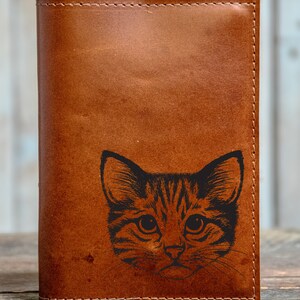 Handmade Leather Journal Personalized Leather Notebook A6 Sketchbook Gift In Blue Handmade Animals Series 5 cat