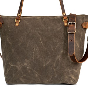 Handcrafted Waxed Canvas and Leather Tote Bag Made in USA Classic Minimalism Meets Practicality Large Minimalist oak