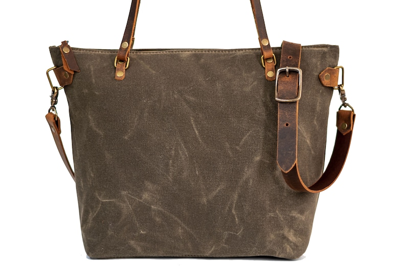 Handcrafted Waxed Canvas and Leather Tote Bag Made in USA Classic Minimalism Meets Practicality Large Minimalist oak