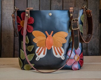 Limited RUN | The Butterfly Bag! | Black Leather Tote Bag Eco-Friendly Small Classic