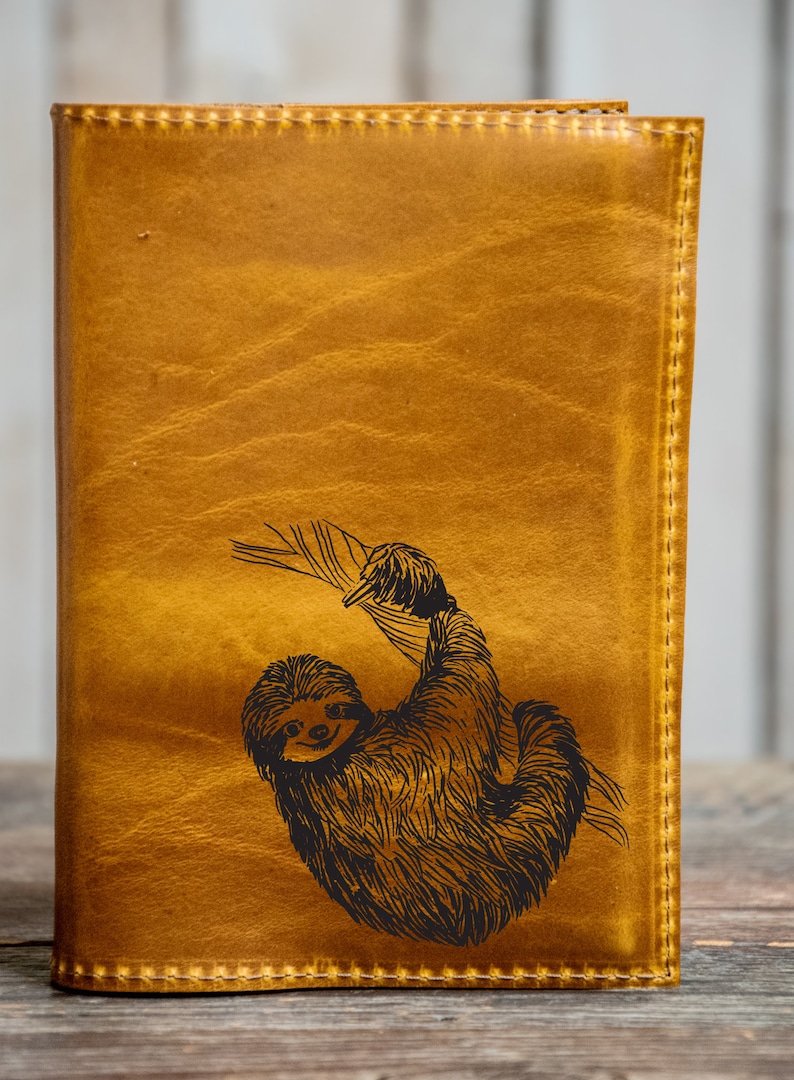 Handmade Leather Journal Personalized Leather Notebook A6 Sketchbook Gift In Blue Handmade Animals Series 5 image 7