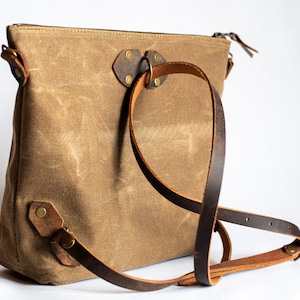 Durable Waxed Canvas Convertible Backpack Tote | Handmade in USA | Crossbody Bag | Minimalist Design | Water Resistant | Lined Option