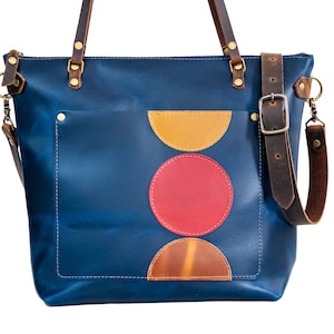 The Abstract Leather Tote Bag Limited Edition Handmade Purse Made in the USA Leather Handbag Indigo Blue