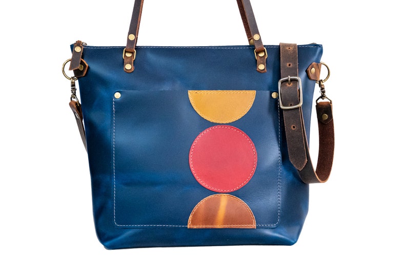 The Abstract Leather Tote Bag Limited Edition Handmade Purse Made in the USA Leather Handbag Indigo Blue