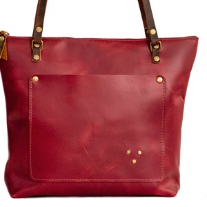 Holiday Classic Leather Tote Bag Leather Purse Crossbody Bag Made in USA Three Sizes Crimson