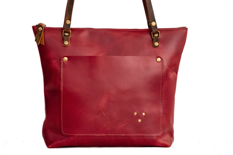 Holiday Classic Leather Tote Bag Leather Purse Crossbody Bag Made in USA Three Sizes Crimson