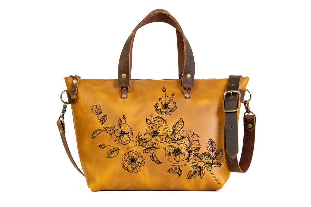 Handmade Leather Bowler Bag Printed Leather Bag Crossbody Zipper