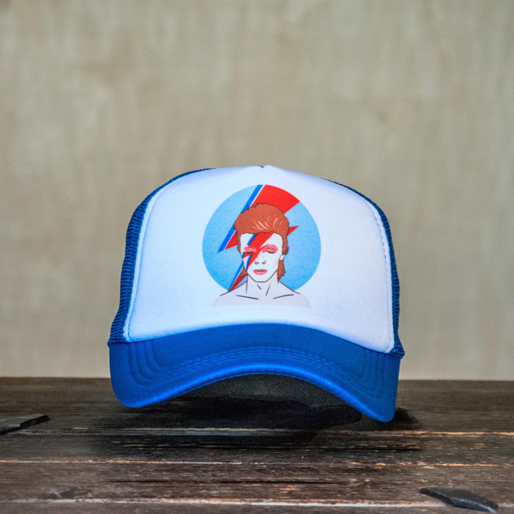 Hand Printed Bowie Trucker Hat | Blue Snapback Cap - Etsy