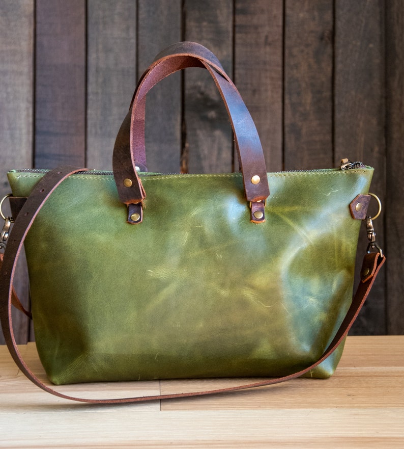 Handmade Leather Purse Leather Tote Bag The Bowler Bag Moss