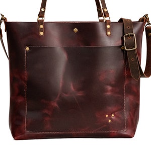 Holiday Classic Leather Tote Bag Leather Purse Crossbody Bag Made in USA Three Sizes Wine