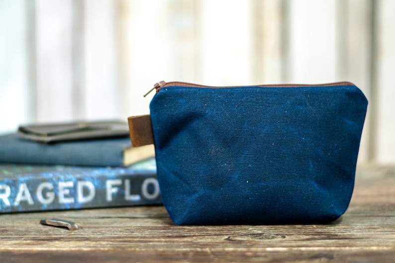 Cartera pequeña impermeable con cremallera de lona encerada hecha a mano / Monedero / Hecho en EE. UU. imagen 8