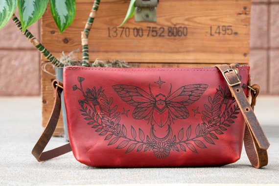 Small Leather Zipper Bag Handmade Leather Purse Handmade Handbag Crossbody Satchel Made in USA Laser Image Custom Etsy