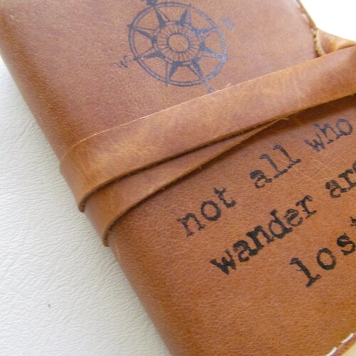 Small Leather Journal - Small Sketchbook - travel journal - not all who wander are lost  - Personalized