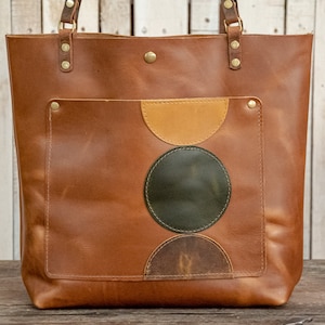 The Abstract Leather Tote Bag Limited Edition Handmade Purse Made in the USA Leather Handbag Bourbon Brown