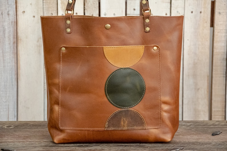 The Abstract Leather Tote Bag Limited Edition Handmade Purse Made in the USA Leather Handbag Bourbon Brown