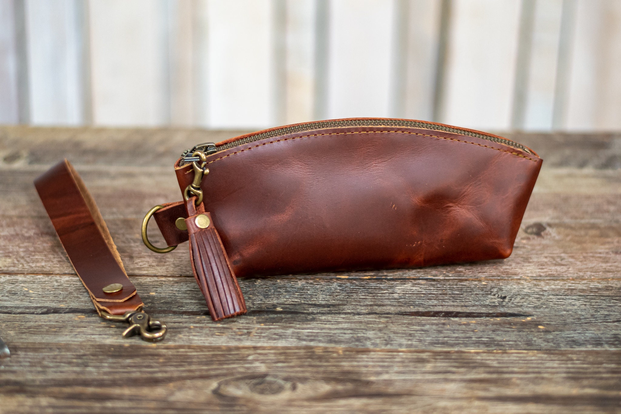 Curved Leather Pencil Pouch, Makeup and Cosmetics, Ready To Ship