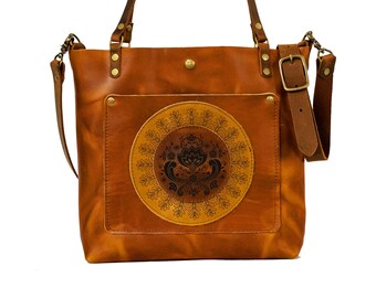 Leather Tote Bag | Leather Purse | Crossbody Bag | Made in USA | Folk Art Limited Edition Classic Leather Purse