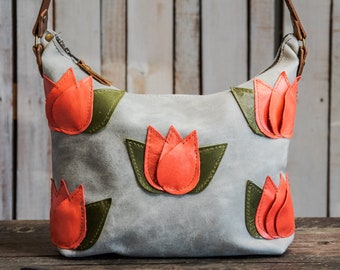 Limited Run | The Spring Tulip Boho Bag | Eco-tanned Lunar Grey Leather Tote Bag