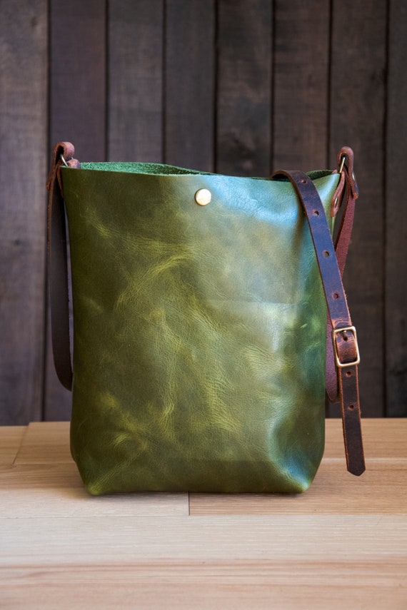 Made in USA Leather Tote Bag | Handmade Leather Purse | Small Leather Handbag | The North South Small Tote