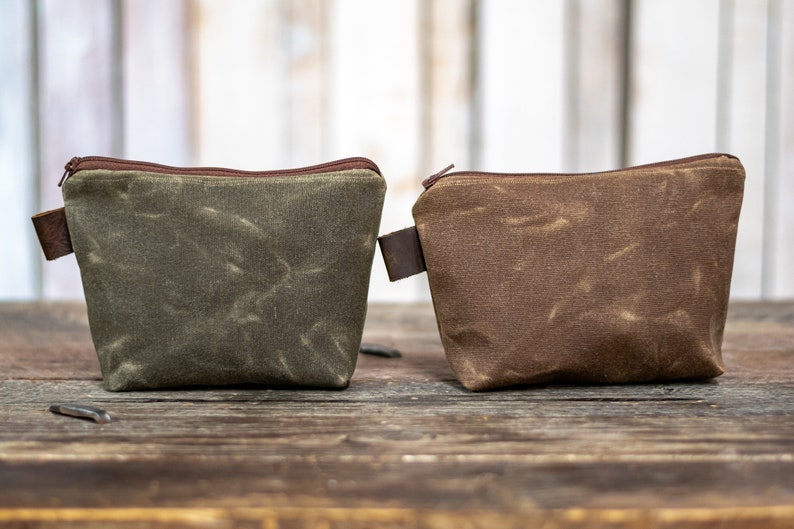 Cartera pequeña impermeable con cremallera de lona encerada hecha a mano / Monedero / Hecho en EE. UU. imagen 9
