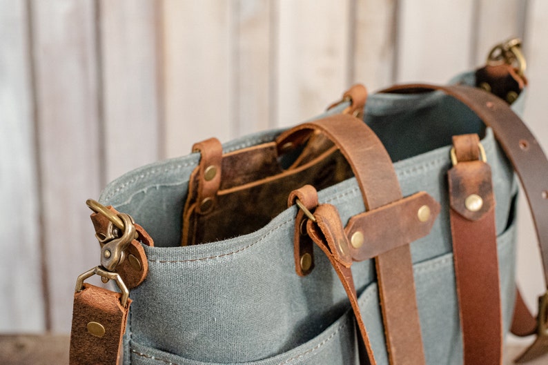 Waxed Canvas Tote Canvas Tote Bag Crossbody Bag Large Made in USA The ML Leather and Waxed Canvas Tote image 8