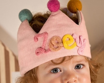 Custom Birthday Crown with Name | Handmade Linen Party Hat