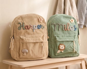 Custom Corduroy Kids Backpack | Personalized Name, Applique Detail