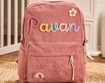 Personalized Corduroy Kids Backpack | Custom Name School Bag