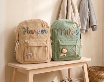Custom Corduroy Kids Backpack | Personalized Name, Applique Detail