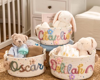 Personalized Rainbow Yarn Basket | Baby Shower Gift
