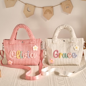 Custom Crossbody bag | Soft Corduroy Kids Bag | Removable Strap | Magnetic snap | 4 Colors | Option Icons