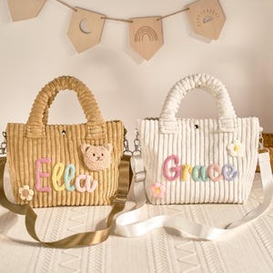 Custom Crossbody bag | Soft Corduroy Kids Bag | Removable Strap | Magnetic snap | 4 Colors | Option Icons