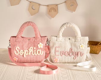 Custom Corduroy Crossbody Bag | Soft Kids Purse, Satin Strap, Magnetic Snap