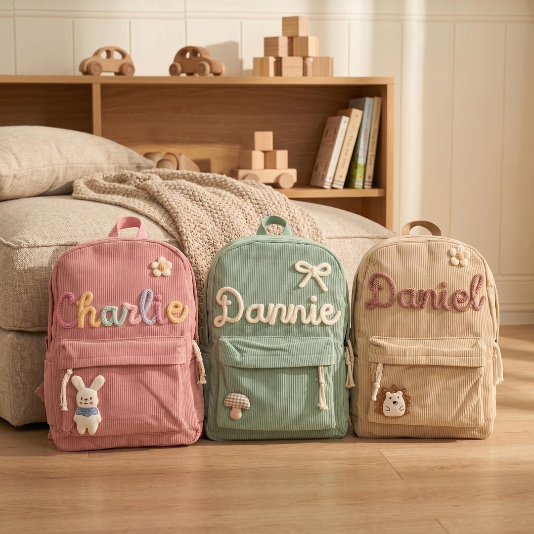 Custom Corduroy Kids Backpack | Personalized School Bag - Etsy
