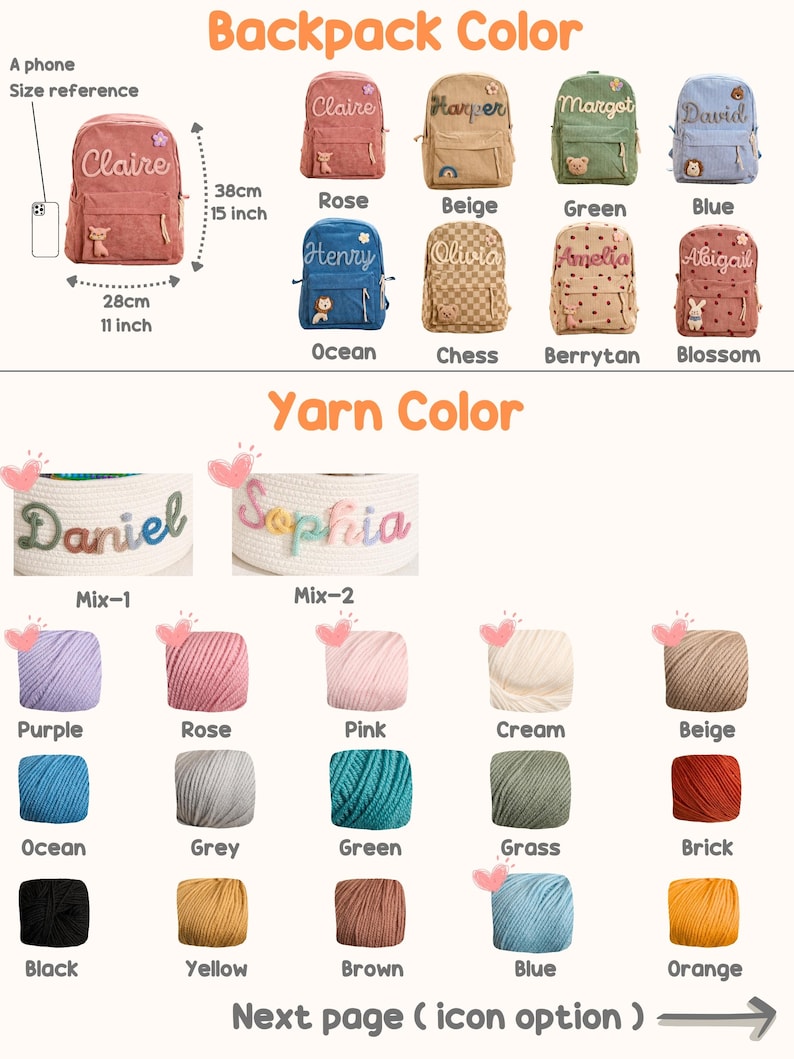 Custom Kids Backpack With Name | Corduroy for Kids | 8 Colors | Option Icons | 11" x 15" image 5