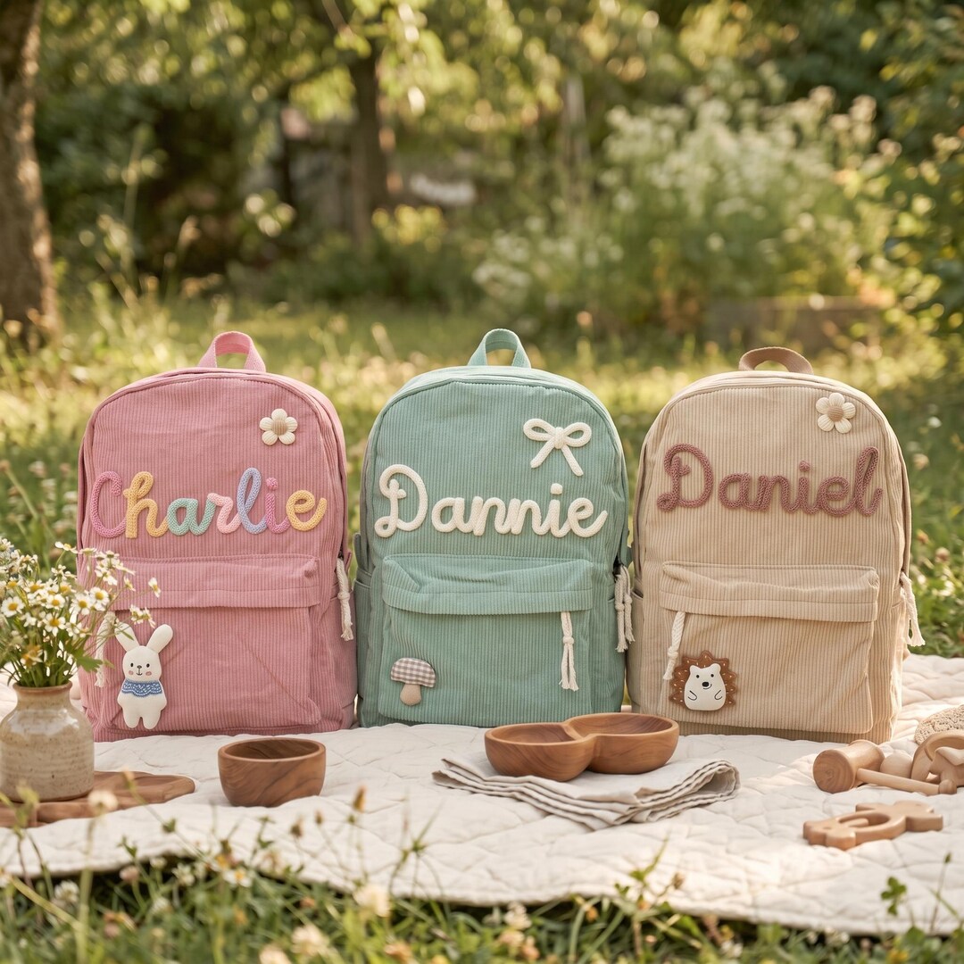 Custom Corduroy Kids Backpack | Personalized School Bag - Etsy