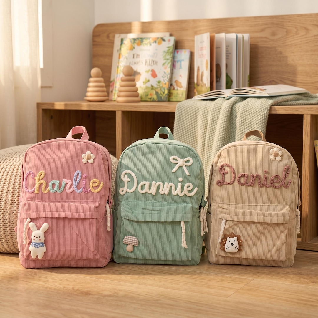 Custom Corduroy Kids Backpack | Personalized School Bag - Etsy